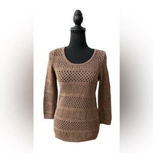LOFT: Brown Knitted Cotton Cottagecore Sweater